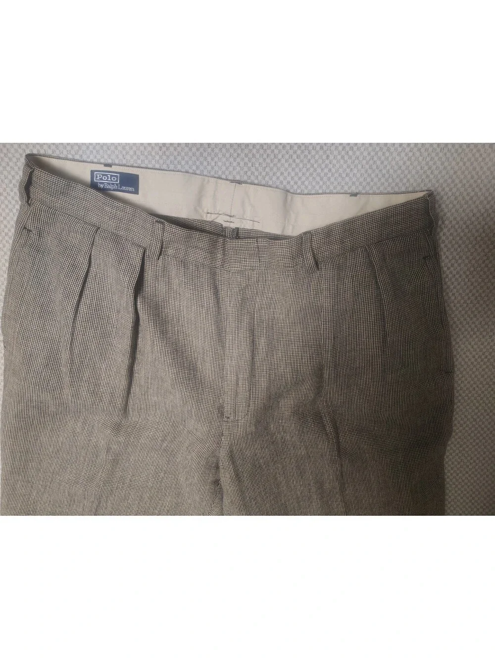 Polo Ralph Lauren Trousers Mens 38x30 Pleated Houndstooth Brown Dress Pants Cuff
